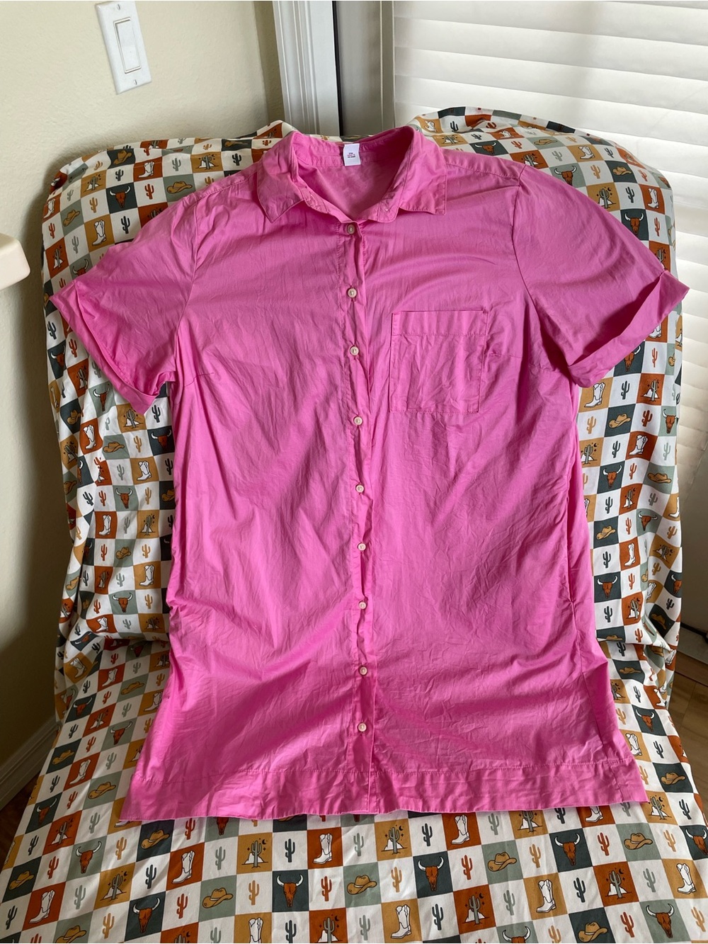 Old Navy Bright Pink Women's Short-Sleeve Button-Down Dress
